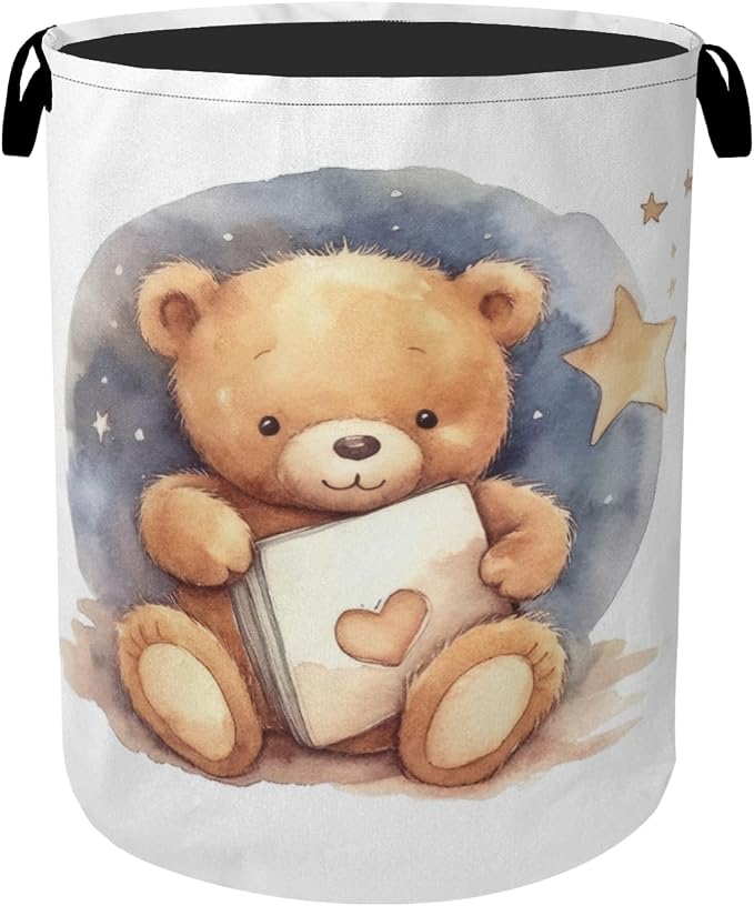 Cute Bear Good Night Foldable Canvas Laundry Basket by Gearsly