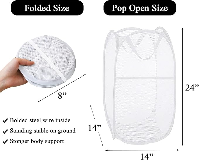 Larpur Pop Up Laundry Hampers, Portable Mesh Laundry Baskets, Collapsible - Image 2
