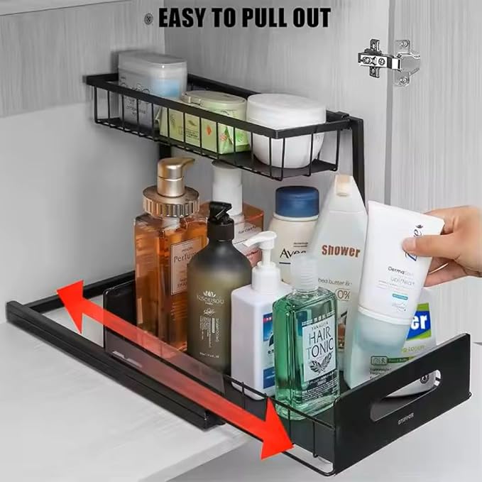 Under Sink Organizer 2-Pack – Sliding 2-Tier Metal Storage Rack, Pull-Out - Image 9