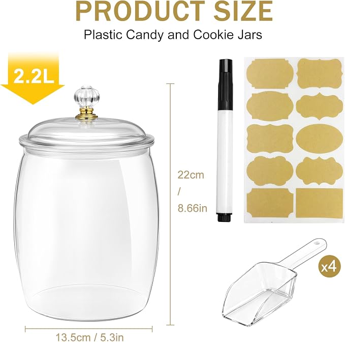 4 Pcs Candy Jars with Lids, Plastic Cookie Storage Jar Airtight Food Storage - Image 2