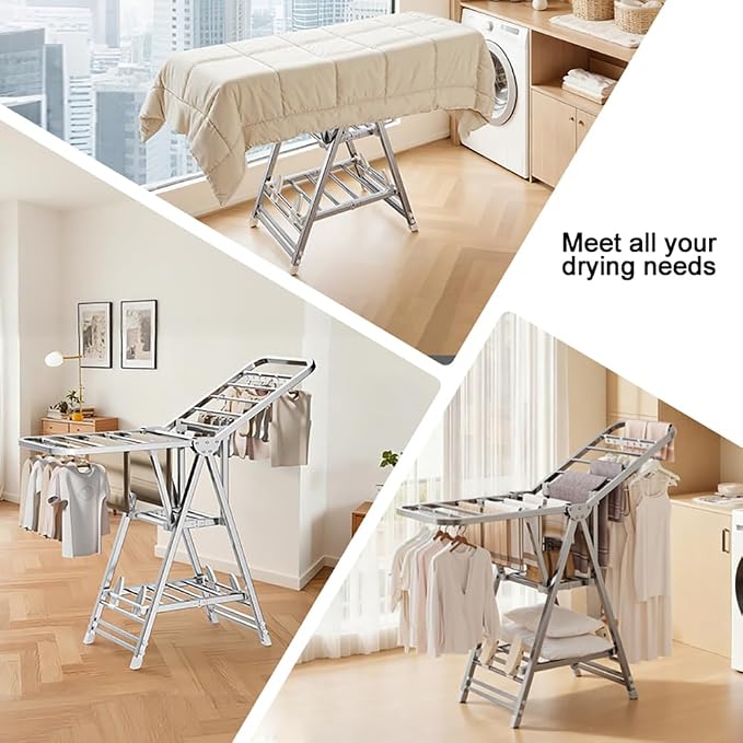 MIKEE Clothes Drying Rack, Stainless Steel Foldable Laundry Drying Rack - Image 7