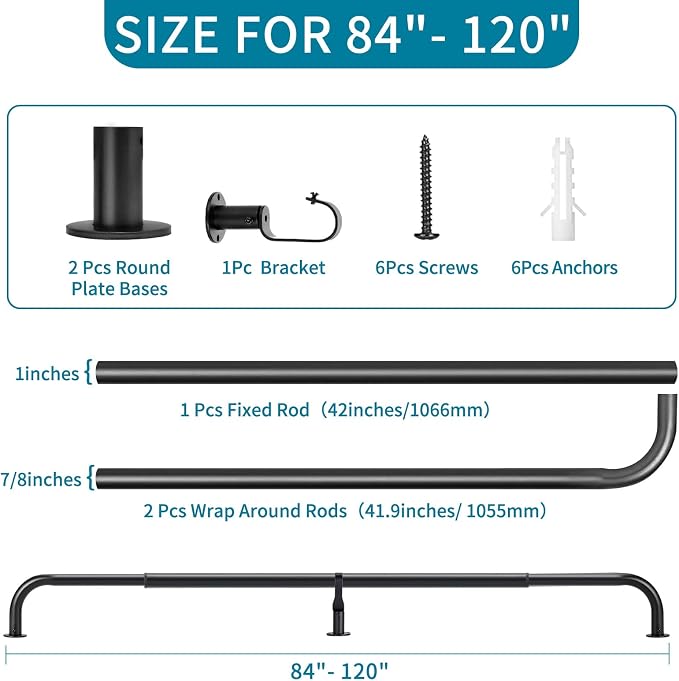 Meriville 1-Inch Diameter Wrap Around Blackout Curtain Rod, 84-Inch to 120-Inch - Image 5