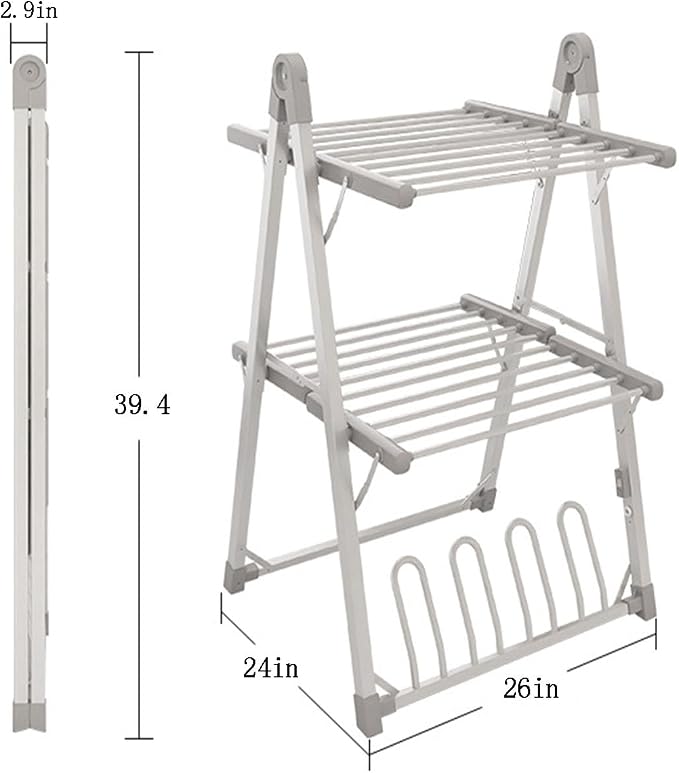 Heated Electric Clothes Dryer 2 Tier Adjustable Airer, Aluminium Foldable - Image 7