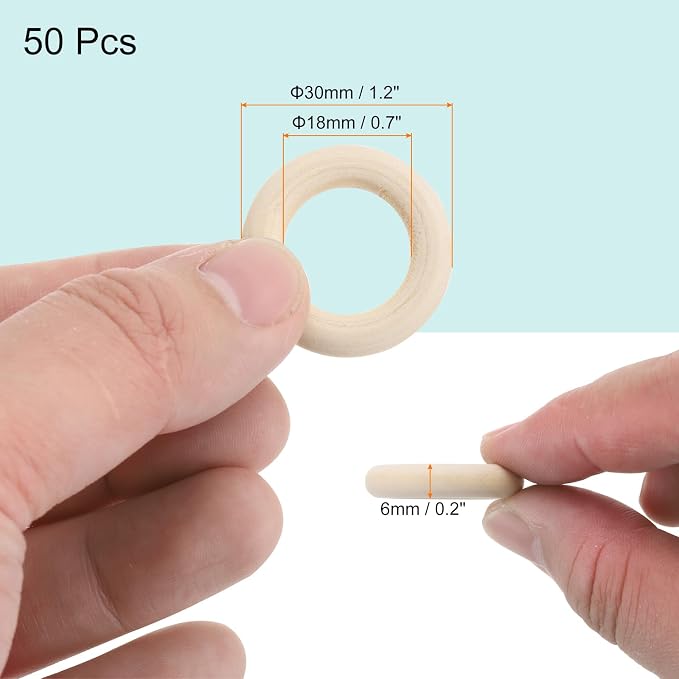 MECCANIXITY 100pcs 1.2" Unfinished Wooden Rings Smooth Natural Wood Macrame - Image 2
