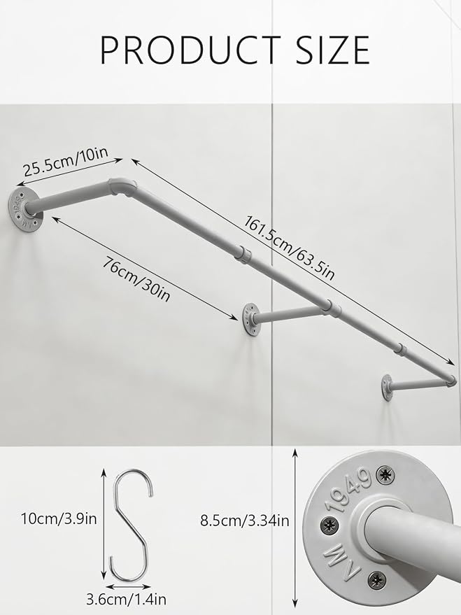 Aduanbang 65.7in Industrial Pipe Wall Mounted Clothes Rack, Heavy Duty - Image 4