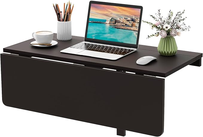 Giantex Wall Mounted Folding Table, 31.5" x 23.5" Wood Murphy Desk, Drop-Leaf by Giantex