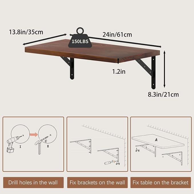Floating Wall Desk for Home Office, Wall Mounted Table - Image 2