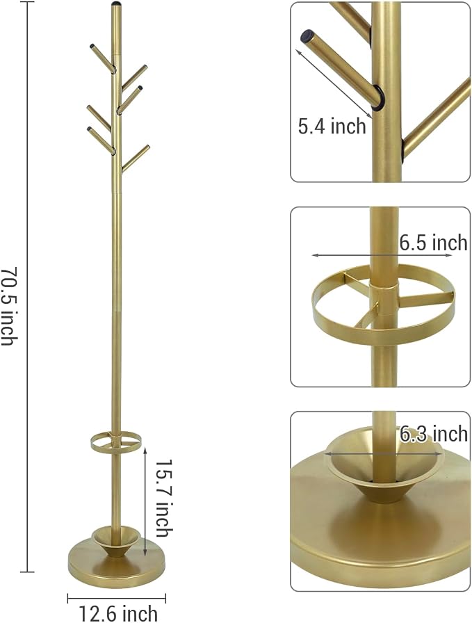 MyGift Freestanding Coat Rack, Modern Brass Tone Metal Hat Organizer Tree and - Image 5