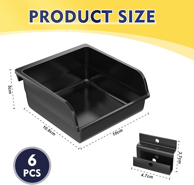 6 Pack Slatwall Bins with Hooks Plastic Slatwall Organizer Slatwall Containers - Image 2