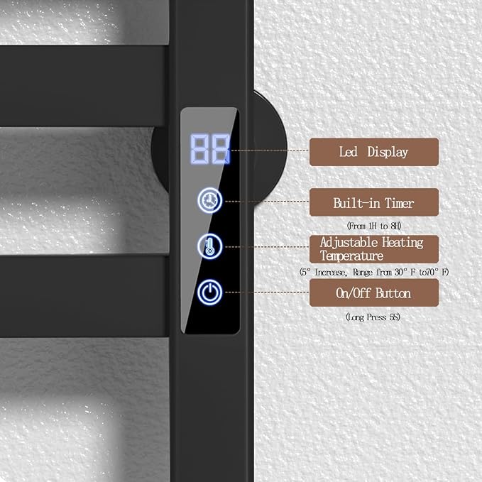 2 in 1 Towel Warmer Rack & Towel Rack Wall, 10 Bars Electric Wall Mounted - Image 4