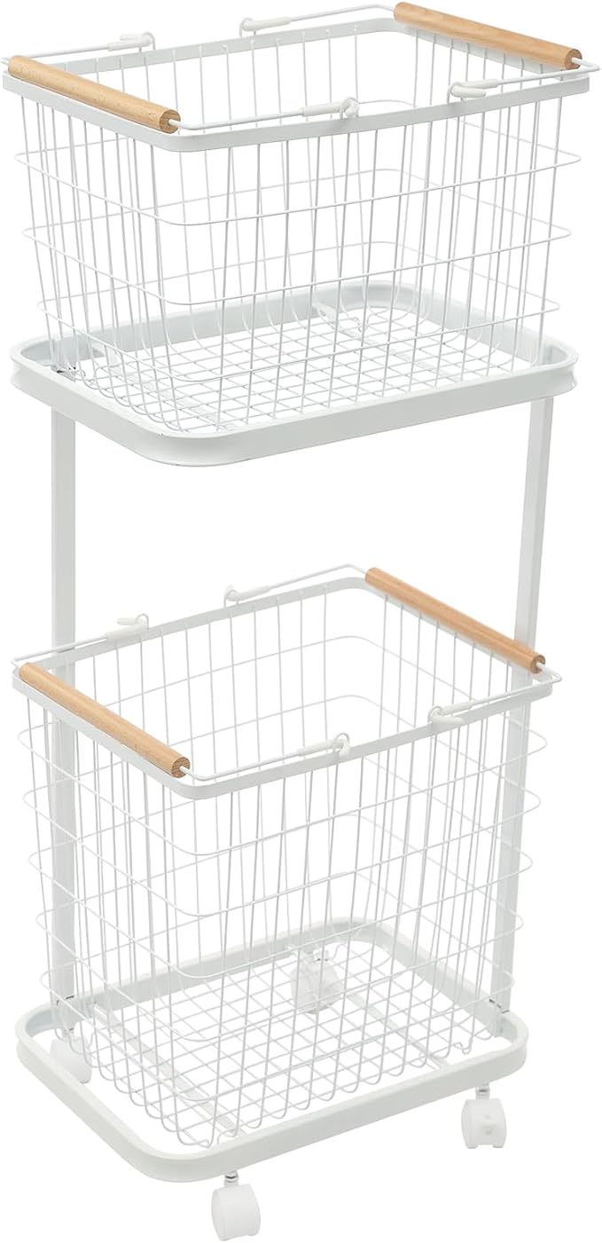 2 Tier Laundry Basket, Removable Metal Wire Laundry Cart by Unknown