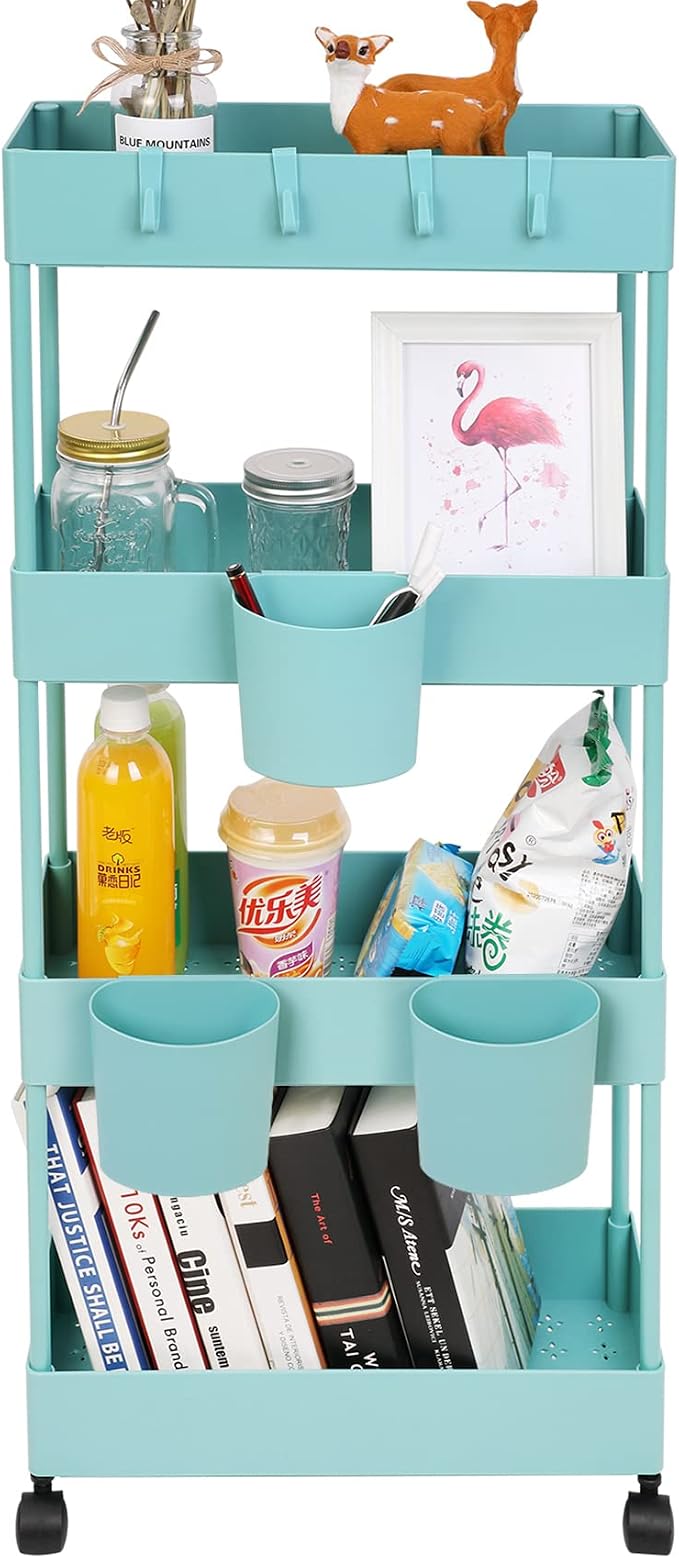 4 Tier Slim Rolling Utility Kitchen Cart Bathroom Organizer by AYVANBER