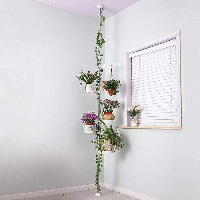 Hershii 5-Layer Indoor Plant Pole Spring Tension Rod Corner Flower Display Rack - Image 6