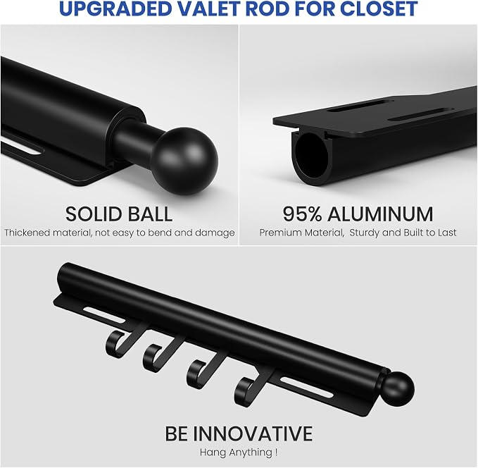 12 Inch Valet Rod for Closet Pull Out, Retractable Slide Out Clothes Hanger - Image 7