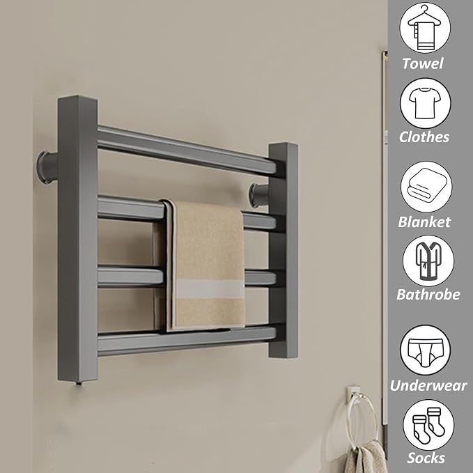 Energy-Saving Small Towel Warmer 4-Bar Heated Drying Rack Wall-Mounted Heated - Image 2