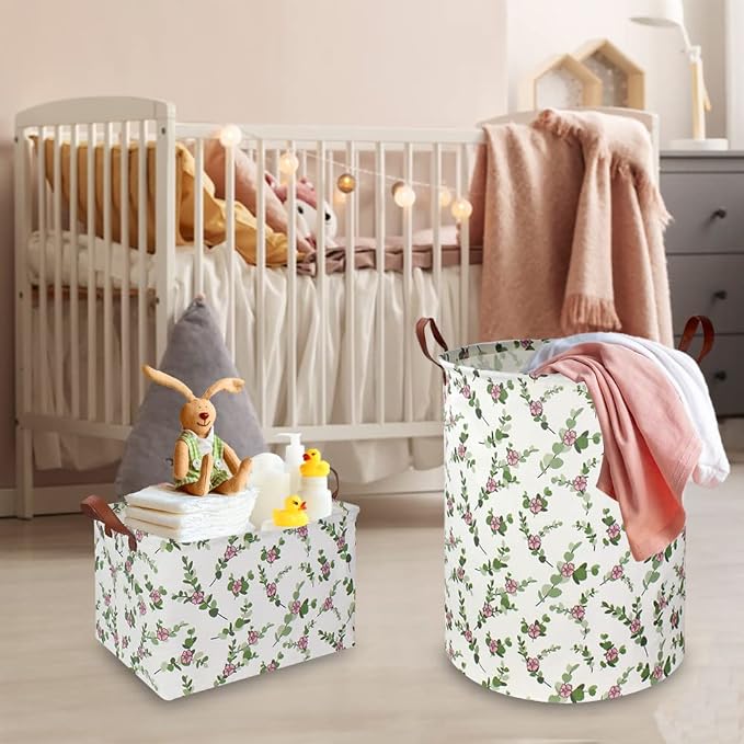 Large Round Canvas Linen Laundry Hamper, Waterproof Storage Bin - Image 2