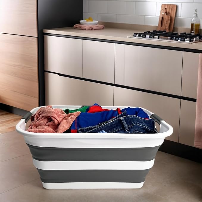 SAMMART Set of 2 Collapsible Plastic Laundry Basket/Organizer-Washing - Image 3