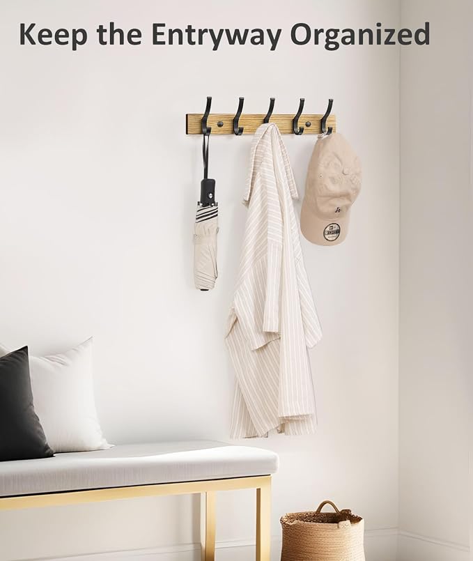 Coat Rack Wall Mount, 16.5 Inches Wood Coat Hooks Wall Mount, Wall Coat Rack - Image 4