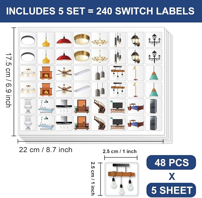 240 Pcs Light Switch Sticker Labels, 24 Designs Colorful Switch ID Stickers - Image 2