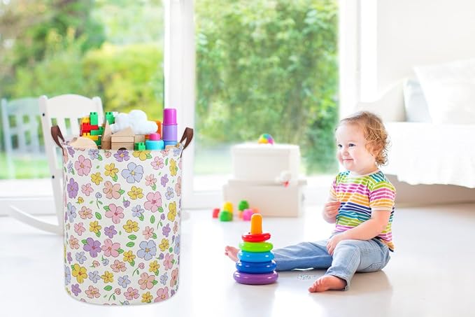 Kids Laundry Hamper, Flower Laundry Basket Collapsible Girls Storage Baskets - Image 4