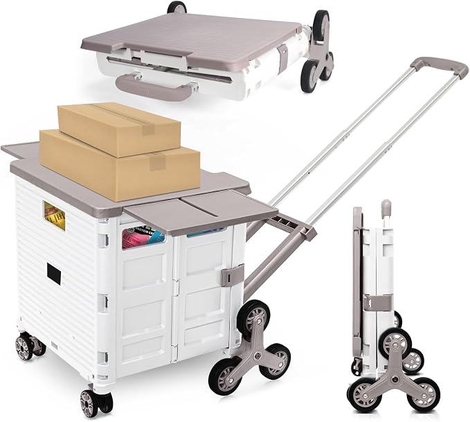Foldable Utility Cart with Stair Climbing Wheels, Collapsible Rolling Crate by ZIYOULANG