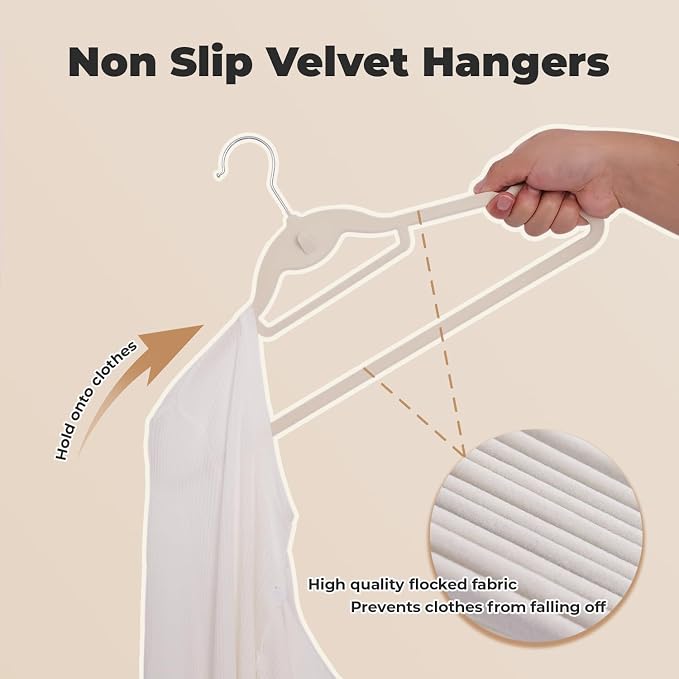 Ivory Velvet Hangers 50 Pack, Felt Covered Non Slip Fabric - Image 4