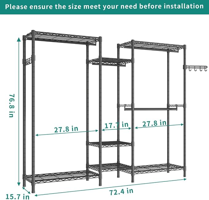 Heavy Duty Garment Rack, Portable Wardrobe Clothes Rack Freestanding Adjustable - Image 4