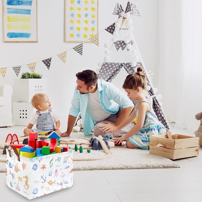 Rectangle Fish Basket, Ocean Animals Waterproof Kids foldable Laundry Basket - Image 3