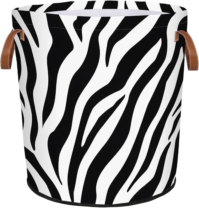 Zebra Print Laundry Hamper Waterproof Collapsible Basket by Mozaigos