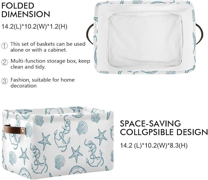 Coastal Anchor Nautical Theme Storage Basket Fabric Laundry Baskets Starfish - Image 3