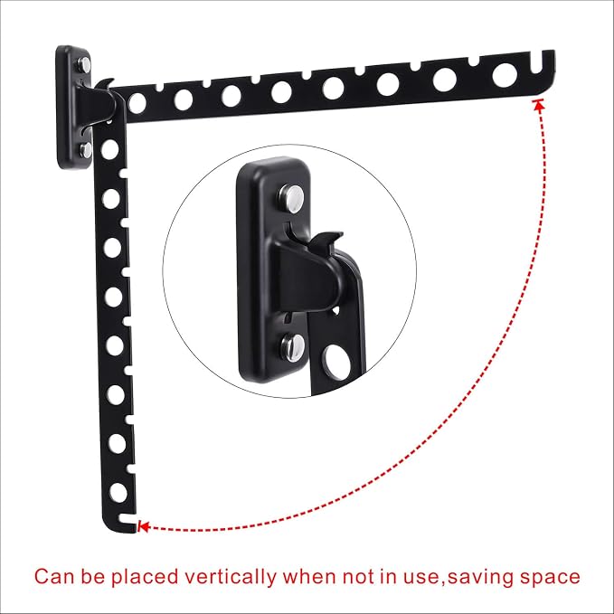 Wall Mounted Clothes Hanger 2 Pack Black Folding Wall Mounted Rack Clothes - Image 5