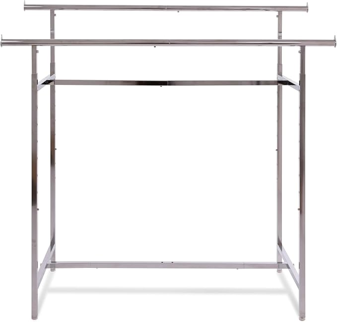 Econoco Double Bar Garment Rack, Adjustable Height 49–70in, Chrome Clothing Rack - Image 4