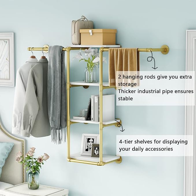 Wall Mounted Pipe Clothing Rack - Image 2
