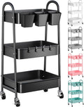 3 Tier Metal Rolling Cart with Lockable Wheels, Diaper Caddy by Recximi