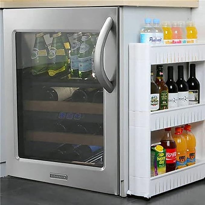 3-Tier Slim Slide Out Kitchen Trolley, Storage Shelf, Moving Wall Cabinets - Image 4
