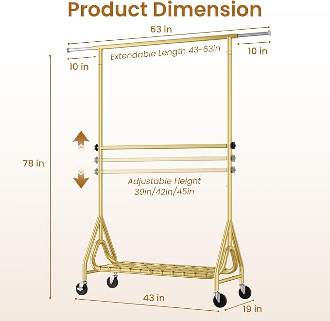 Heavy Duty Clothes Rack for Hanging Clothes, Double Rods Clothing Rack - Image 7
