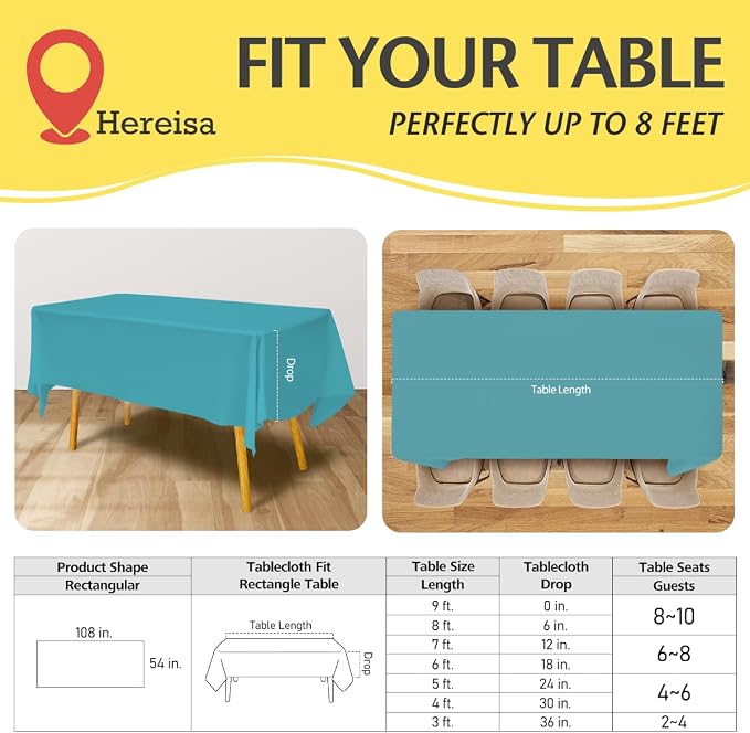 Plastic Aqua Tablecloths 3 Pack Disposable Table Covers 54 x 108 Inches Pitch - Image 2