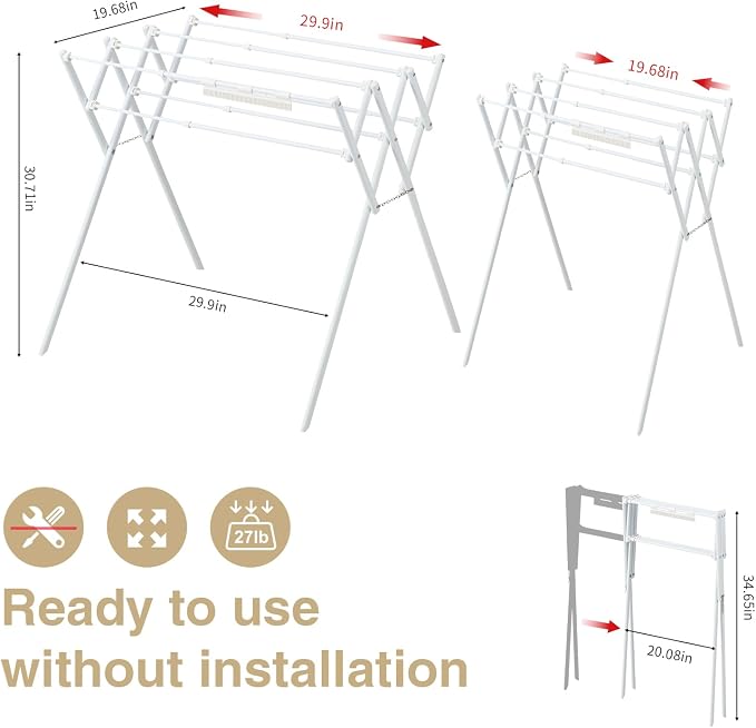Collapsible Expandable Metal Clothes Drying Rack, Foldable & Portable Laundry - Image 2