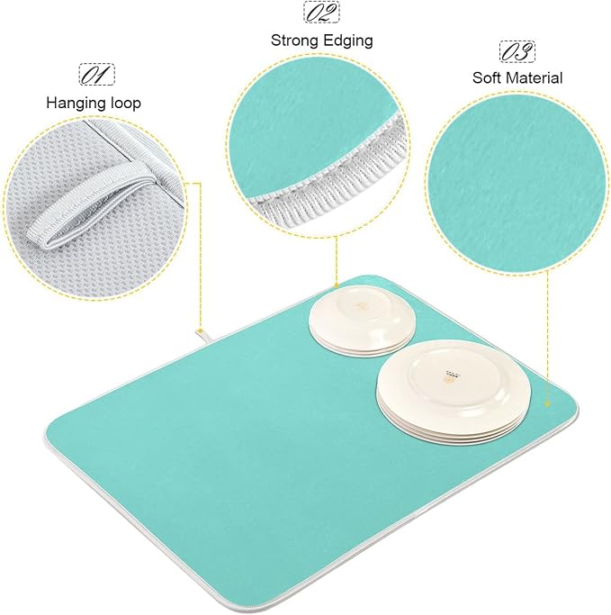 Baby Blue Dish Drying Mat for Kitchen Counter 18 x 24 In Absorbent Microfiber - Image 4