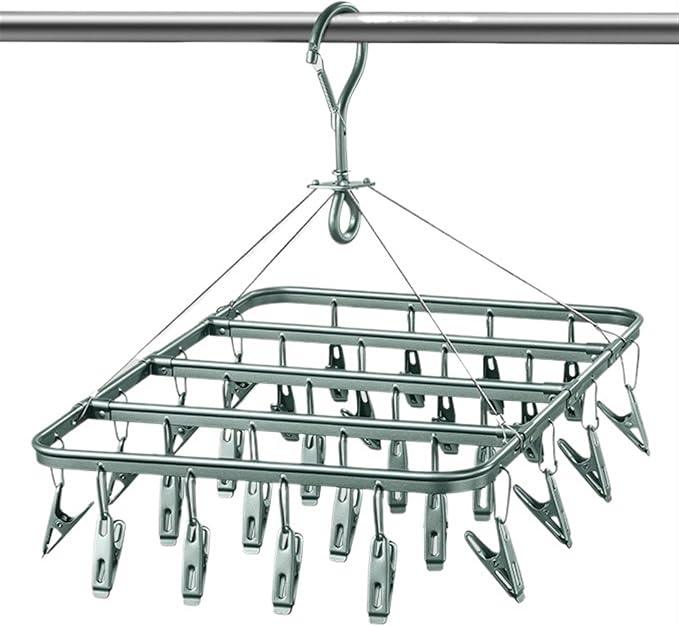 Aluminum Drip Hanger with 26 Clips, Sock Drying Rack, Wind-Proof Hook, by Unknown
