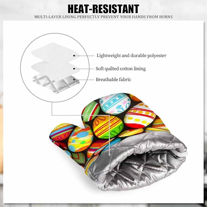 Mxocom Easter Eggs Heat-Resistant Oven Mitts and Pot Holder Painted Egg Stripes - Image 5