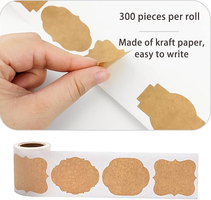 300PCS Canning Labels Name Tags Stickers, Kraft Paper Gift Tags Blank - Image 3