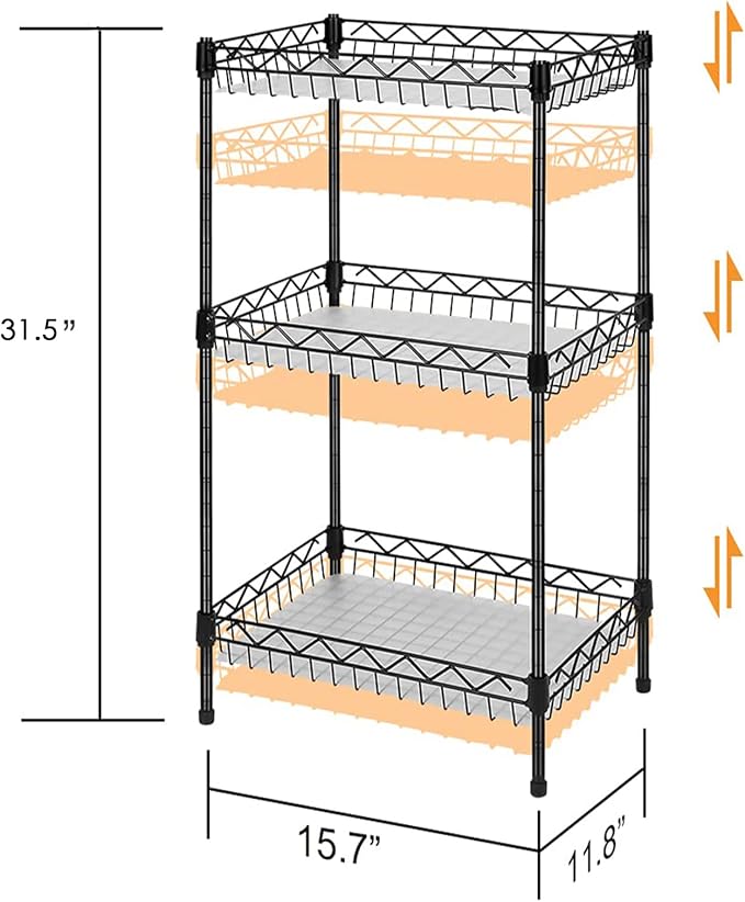 Storage Shelves, 3-Tier Wire Shelving Unit - Image 3
