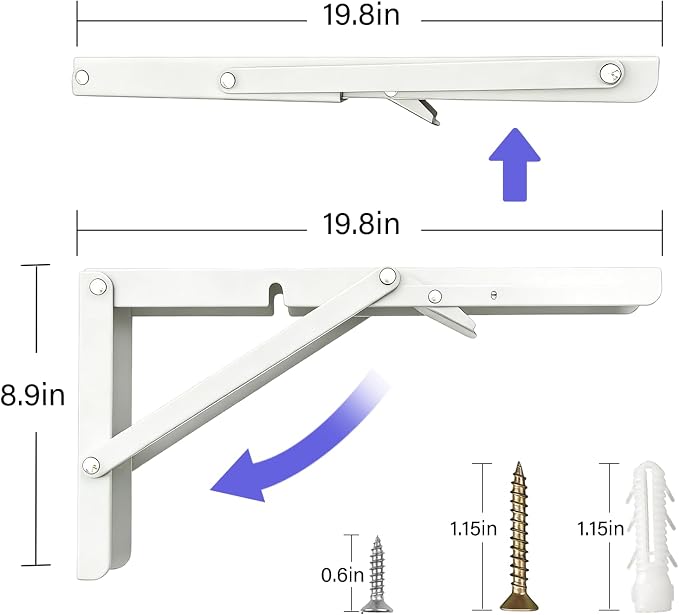 20 Inch Folding Table Brackets, Wall Mounted Space-Saving Folding Table Brackets - Image 2