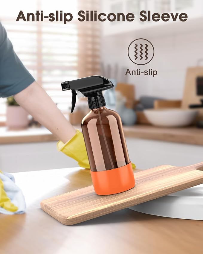 Glass Spray Bottle with Silicone Sleeve Protection, Amber Glass Spray Bottle Set - Image 5