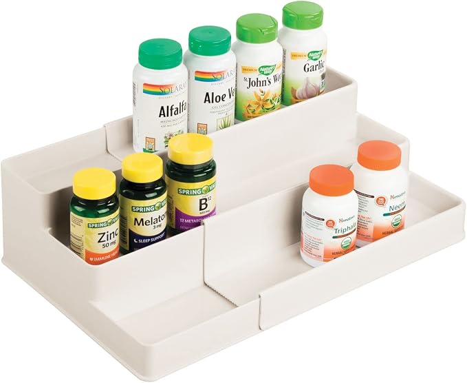 mDesign Plastic Expandable 3-Tier Shelf Rack Organizer - Image 7
