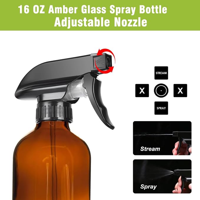 16oz Amber Glass Spray Bottles, Hair Care, Plants - Image 2