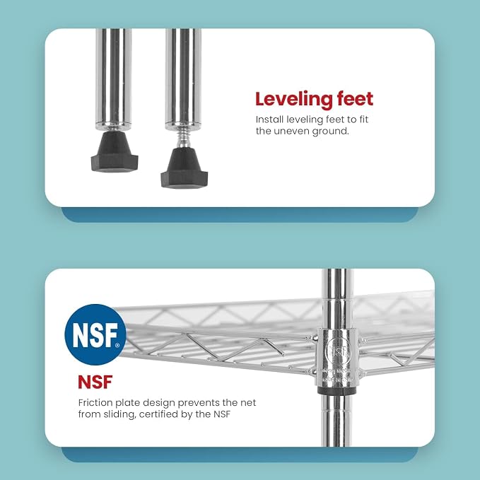Meet perfect 5-Tier Wire Shelving Unit, NSF Certified Metal Storage Rack - Image 6