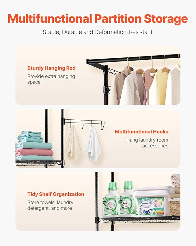 VEVOR Over The Washer and Dryer Storage Shelf, 3 Tier Laundry Room Drying Rack - Image 6