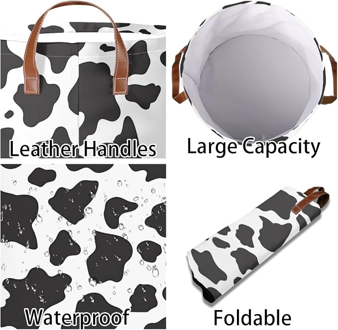 Cow Print Laundry Hamper Waterproof Collapsible Basket - Image 3